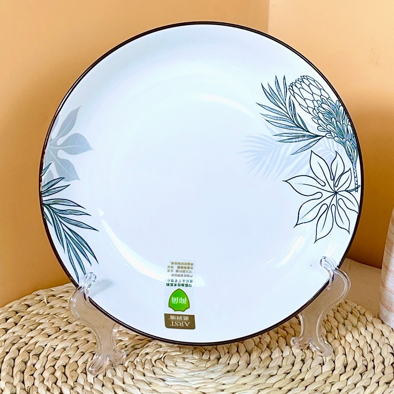 Bộ Bát Đĩa Thương Hiệu Gosu Họa Tiết Lá Khắc Nổi Viền Đen Cao Cấp