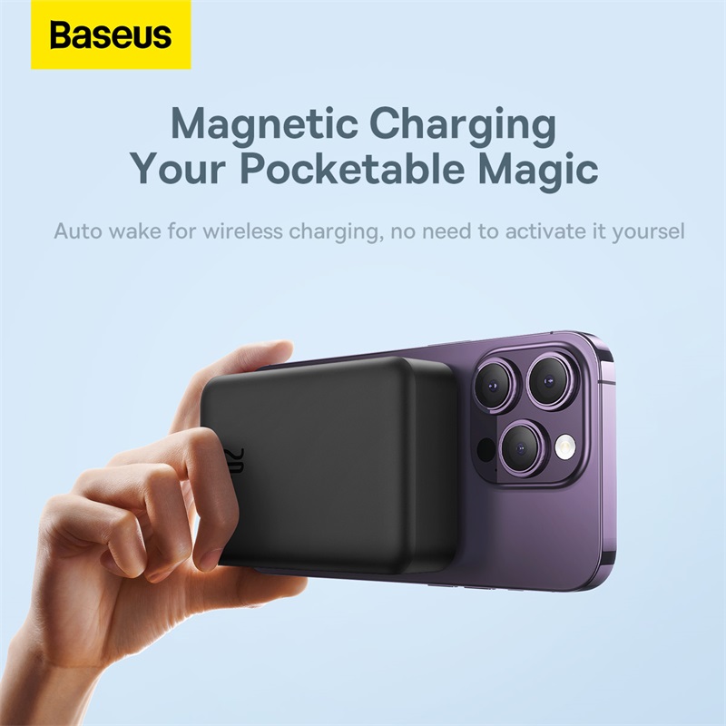 Pin Dự Phòng Không Dây Tích Hợp Nam Châm OS-Baseus Magnetic Mini Wireless Fast Charge Power Bank 20000mAh 20W (Kèm cáp C to C, 20V/3A, 30cm) (Hàng chính hãng)