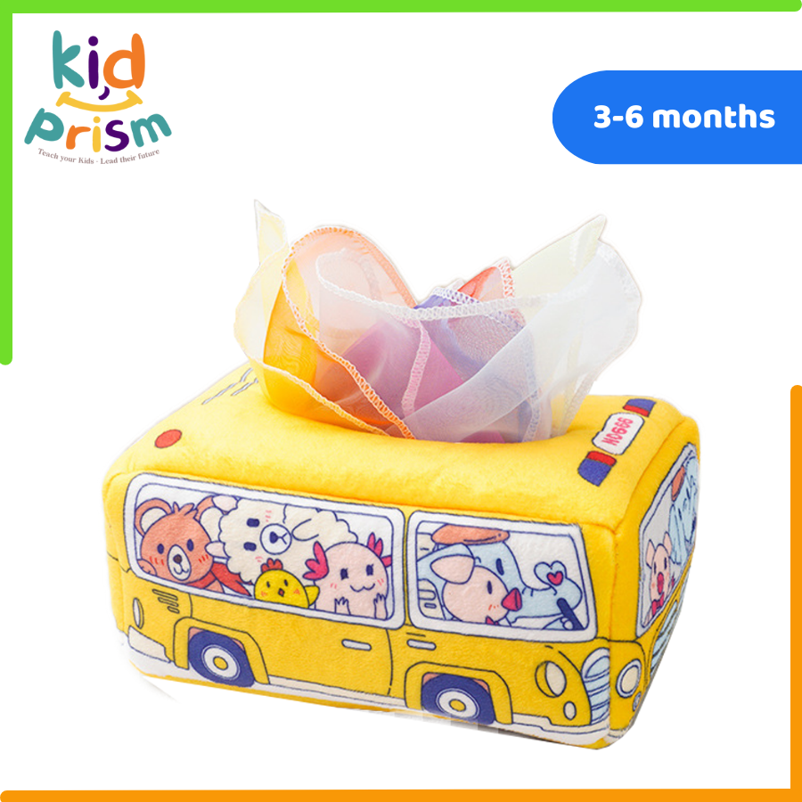 Đồ chơi hộp khăn rút bằng vải an toàn dành cho bé từ 03 tháng trở lên (màu vàng) (Đồ chơi giáo dục)