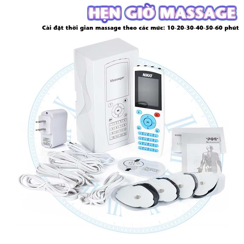 Máy massage xung điện Nikio NK-103A - 4 kênh, 8 miếng dán, 16 chế độ, 20 cường độ tùy chỉnh