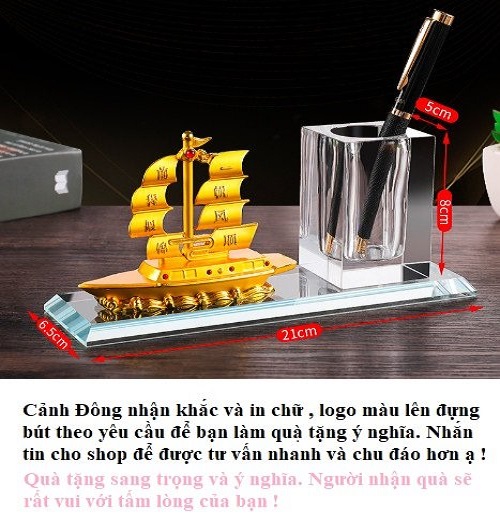 Đựng bút pha lê thuận buồm xuôi gió độc đáo , sang trọng - nhận khắc in màu logo, chữ lên đựng bút làm quà tặng ý nghĩa