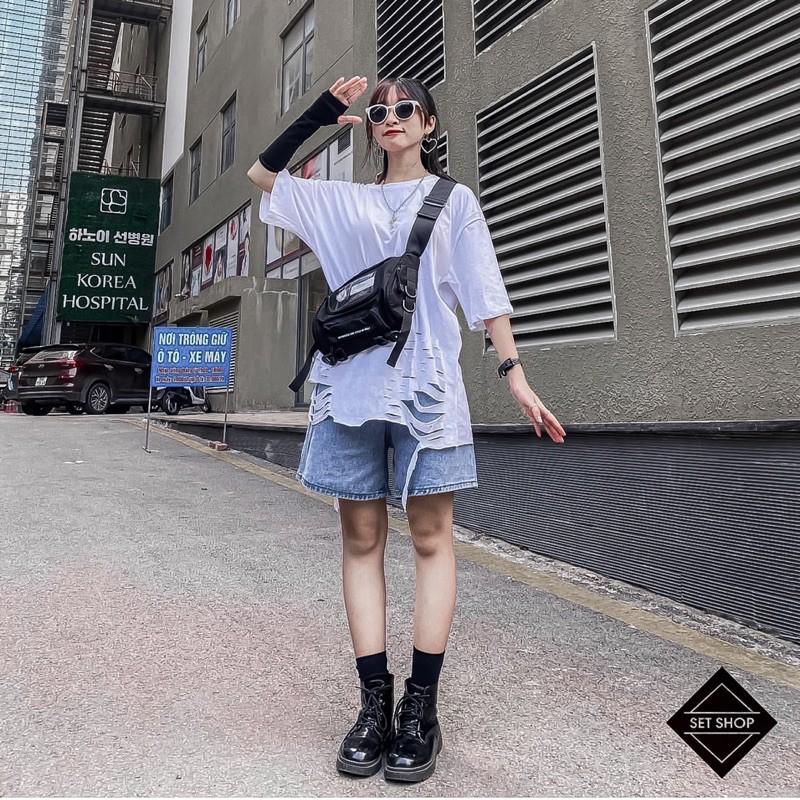 Áo phông cộc tay rách vạt