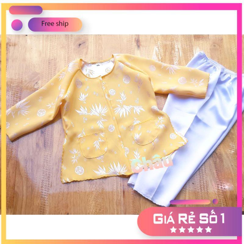 Bộ bà ba Gấm Áo Vàng Quần Trắng