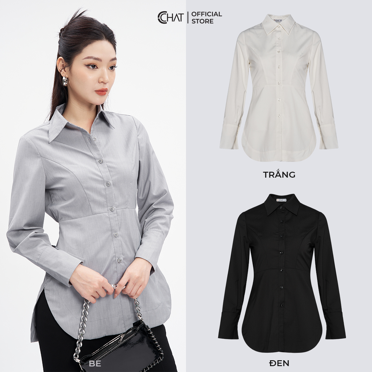 Áo Sơ Mi Nữ Kiểu Bổ Ngực Nhún Thân Sau Chất Thô Cao Cấp 53FDT2014OT