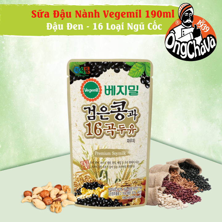 Thùng 15 Túi Sữa Đậu Nành Đậu Đen 16 Loại Ngũ Cốc Vegemil 190ml