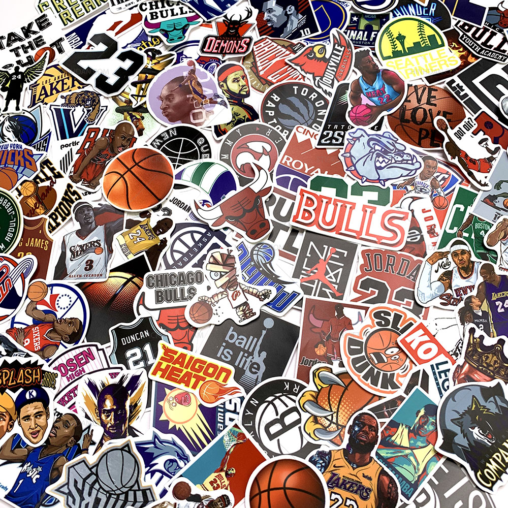 Sticker NBA Bóng Rổ - Chất Liệu PVC Chất Lượng Cao Chống Nước - Kích Thước 4-8cm