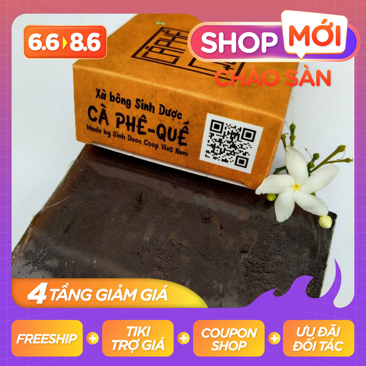 Xà bông Sinh Dược Cà phê quế, xà bông cục handmade 100gr, mẫu bao bì vẽ mộc, mùi quế ấm áp, làm sạch diệt khuẩn, ấm da