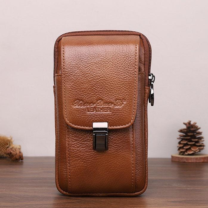 Bao da điện thoại đeo thắt lưng 3 ngăn 18 x11cm đa năng | đeo dọc| đeo ngang | da thật | to | rộng | bền| giá rẻ