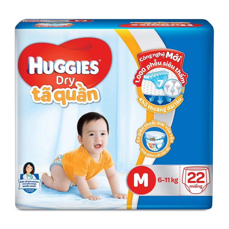 Tã quần Huggies Dry  M22 hương tràm trà (22 miếng cho bé 6-11kg)