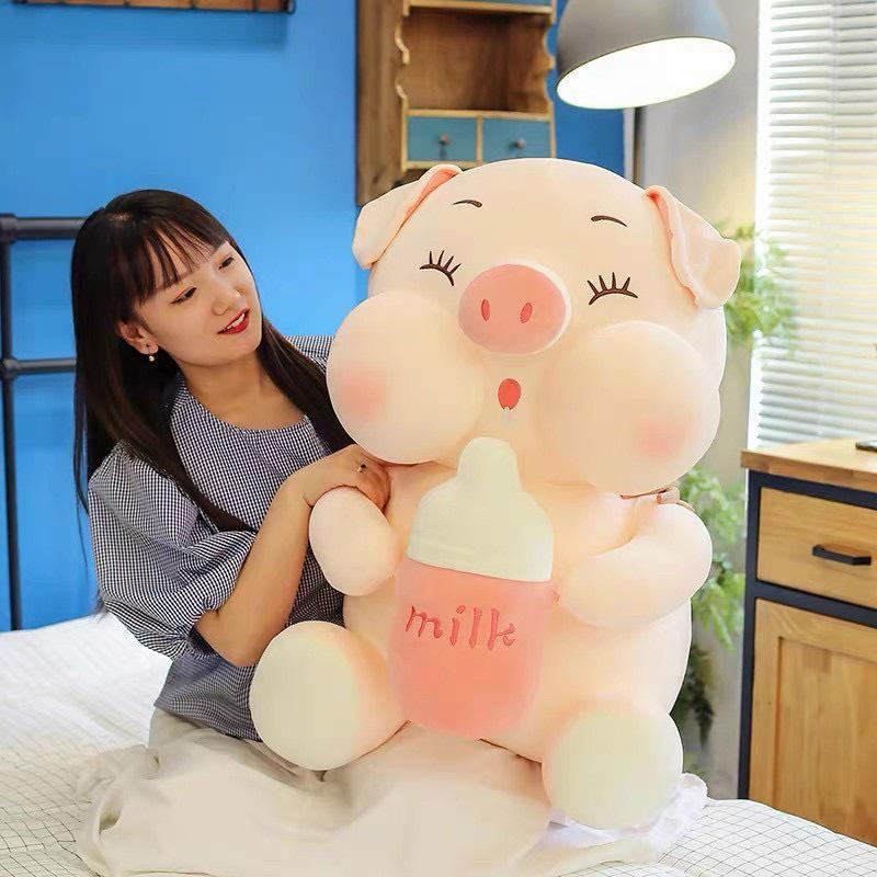 Thú Nhồi Bông Cute Heo Ôm Bình Sữa Gấu Bông To Cao Cấp