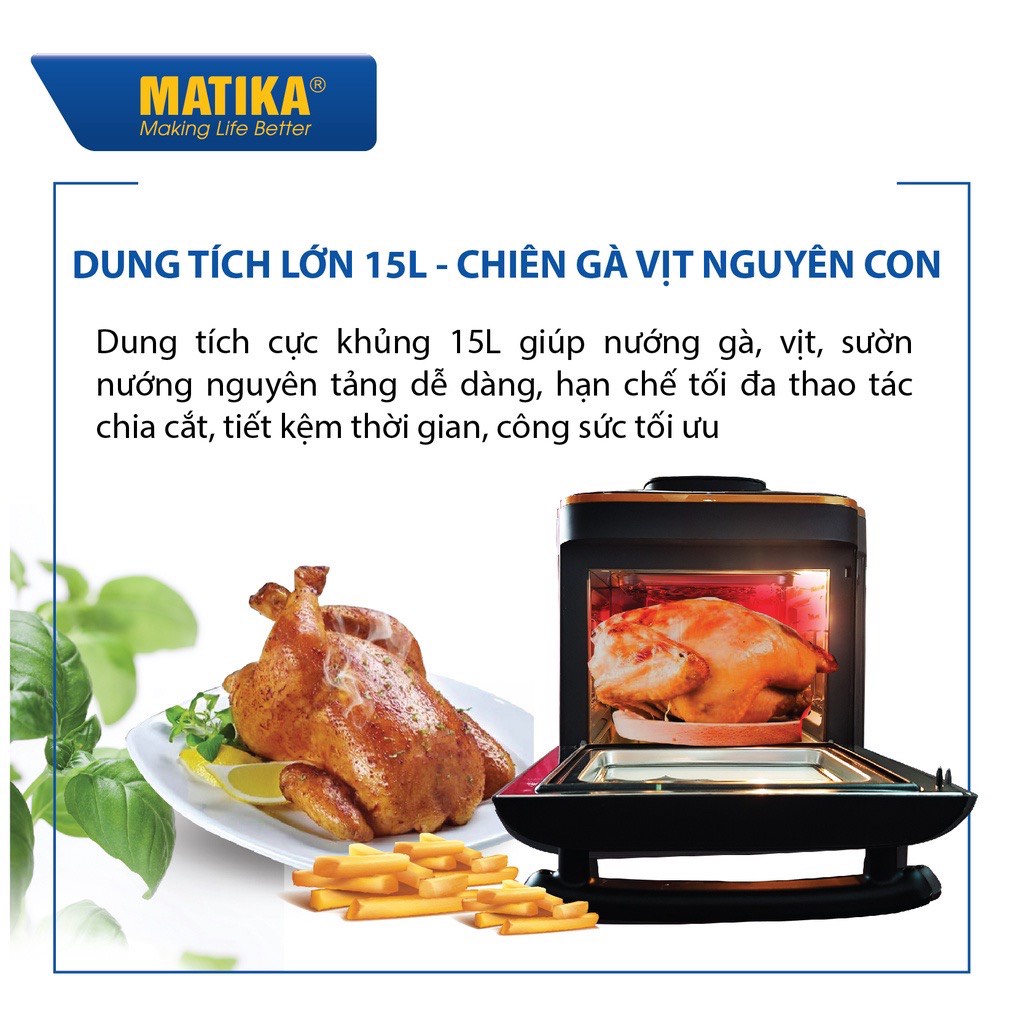 Nồi chiên hơi nước Matika MTK9315 đời mới, dung tích 15L, Giòn-Ngọt_hàng chính hãng