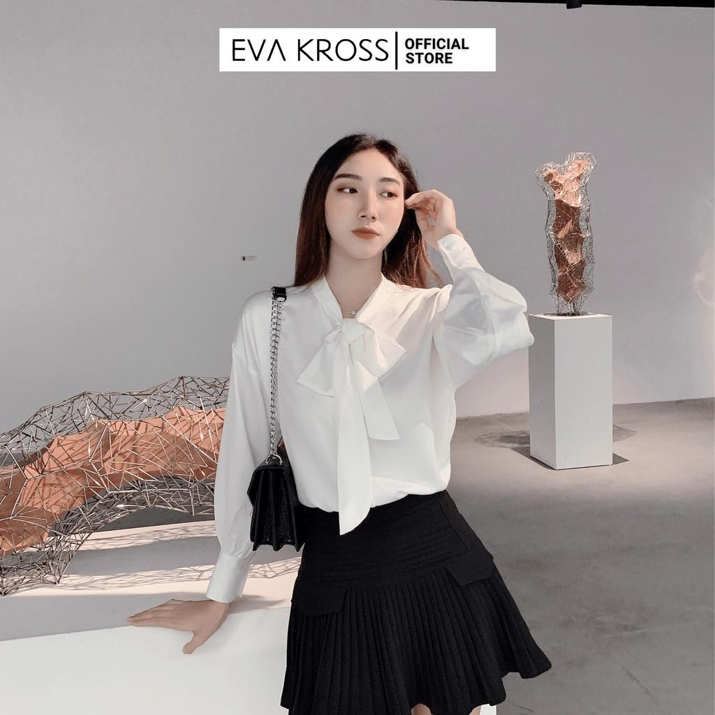Áo sơ mi lụa nữ công sở cổ nơ 2 màu, sơ mi trắng dài tay EKS113