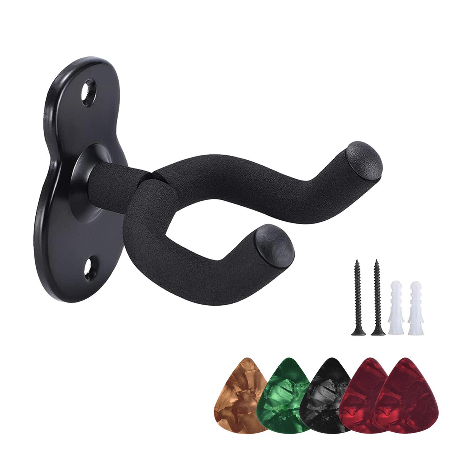 Guitar Wall Mount, Guitar Hanger Wall Hook with 5Pcs Guitar Picks Wall Guitar Holder for Acoustic Electric Bass Guitars Ukulele Violin