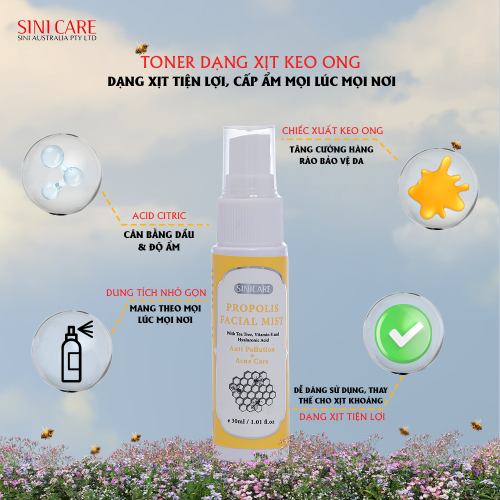 Toner keo ong dạng phun sương SINICARE Propolis Facial Mist 30ml