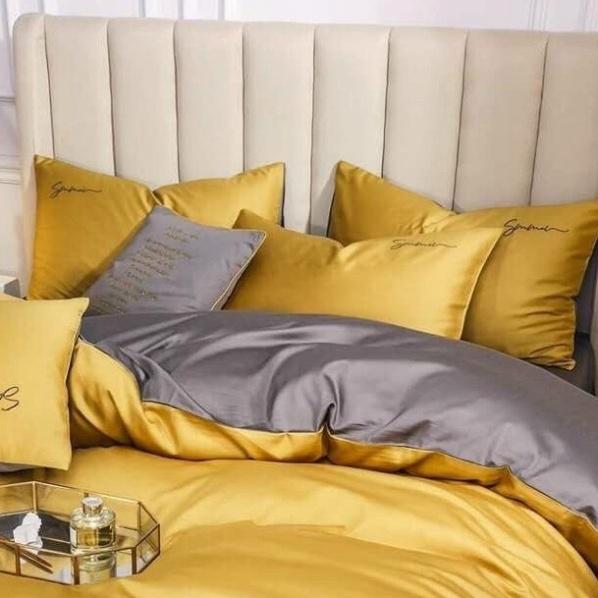 Set 5 Món Chăn Trần Bông Ga Gối Tencel 40s SUMOI - Vàng LAN PHAM BEDDING
