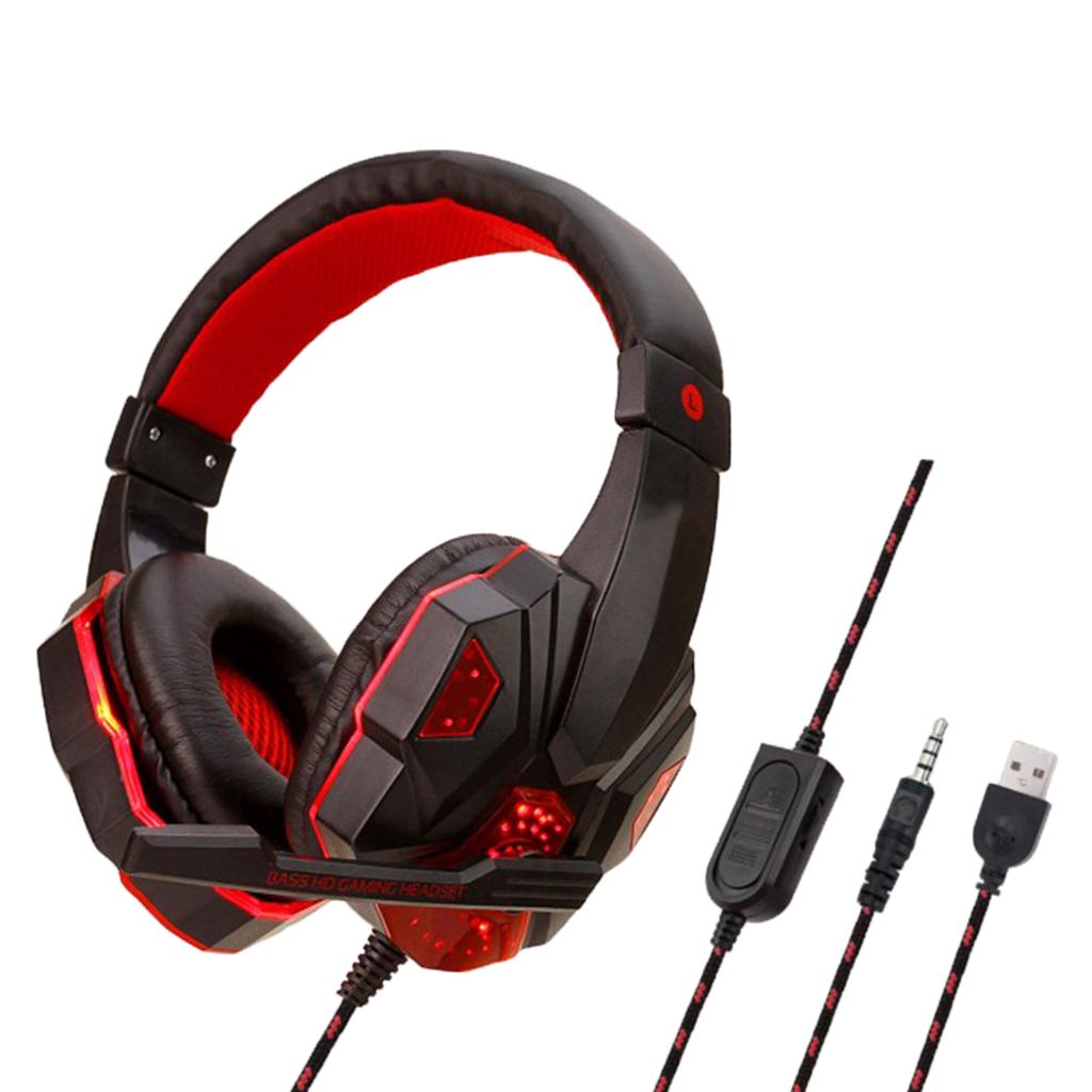 Tai nghe trùm tai gaming có dây với đèn LED và mic tích hợp