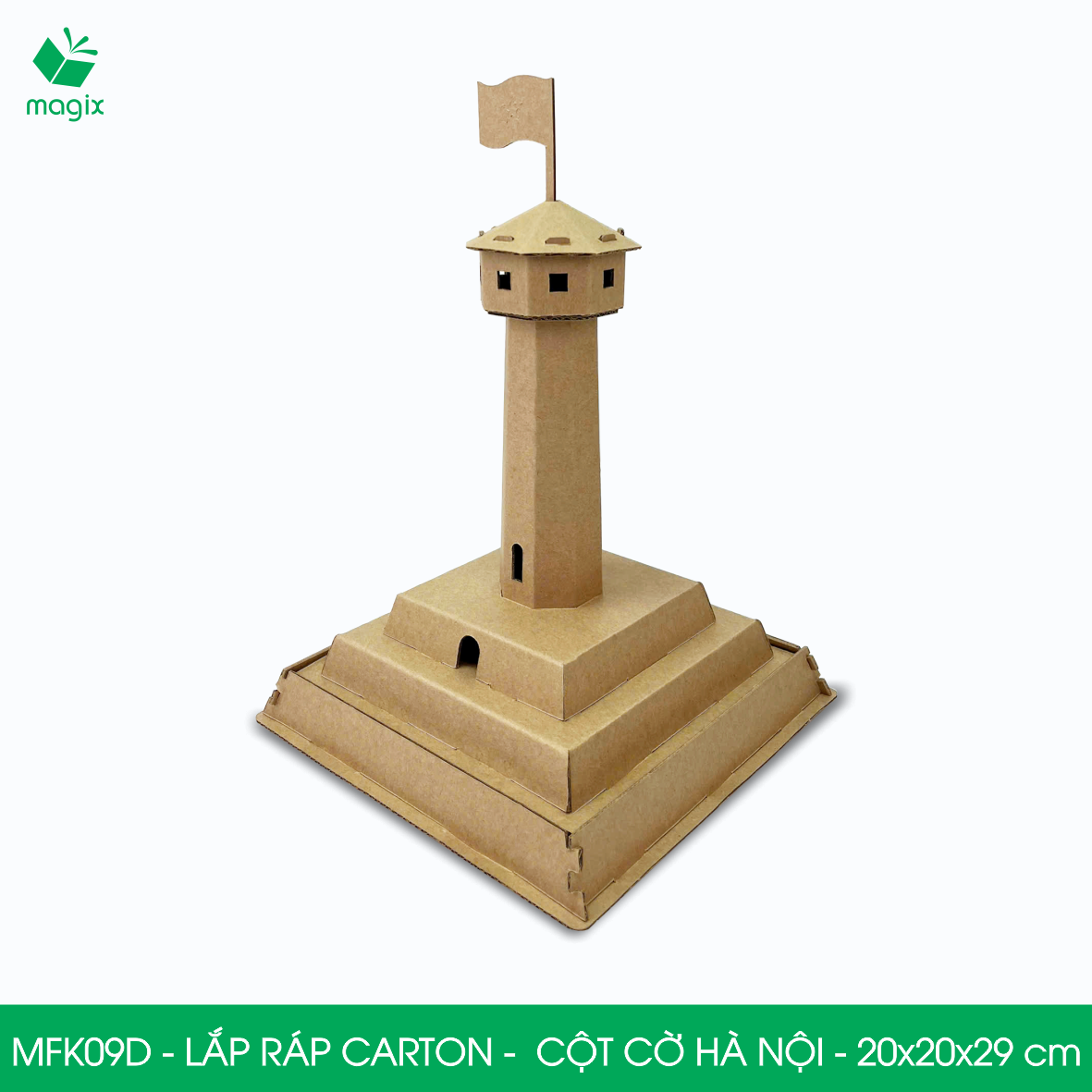 MFK09D - 20x20x29 cm - Mô hình Cột Cờ Hà Nội lắp ráp từ bìa carton cao cấp, mô hình địa danh Việt Nam