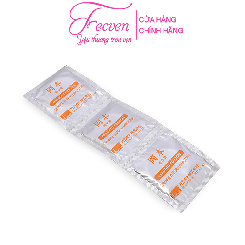 Bao Cao su Okamoto Skinless Skin Orange Lubricated Hương Cam Hộp 3 Chiếc Nhật Bản