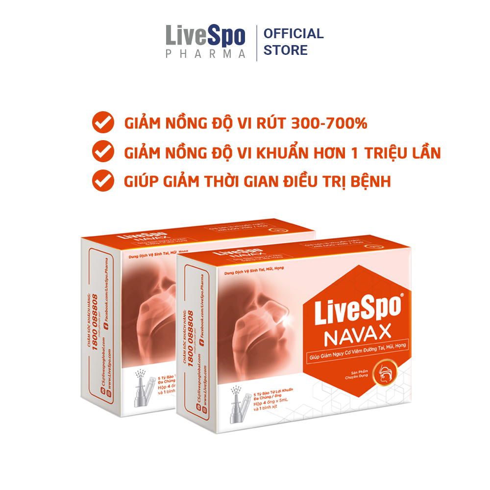 Combo 2 hộp nước muối sinh lý bào tử lợi khuẩn Livespo Navax chuyên dụng 4 ống x 5ml