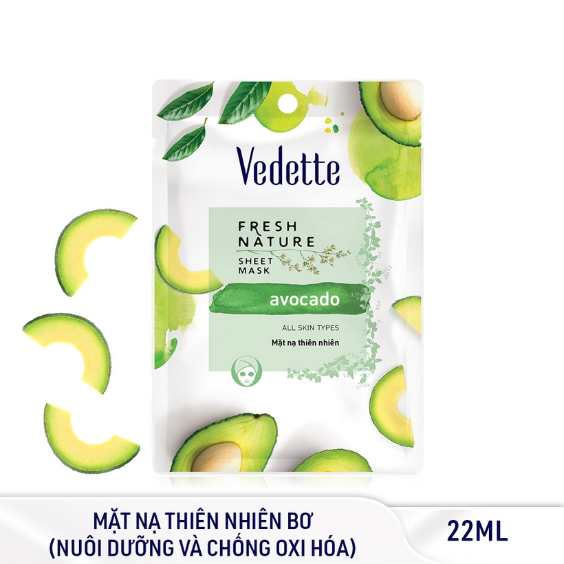 Combo 6 Mặt Nạ Thiên Nhiên Sáng Khỏe Tự Nhiên Bơ Vedette Fresh Nature Sheet Mask Set Avocado 25g x 6