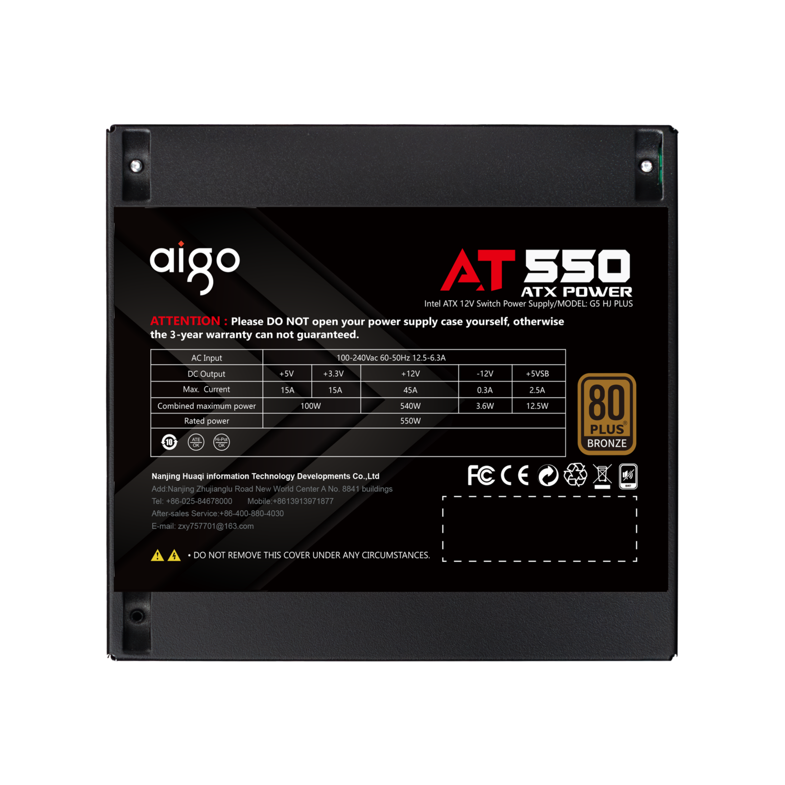 Nguồn Máy Tính AIGO AT550 80BRONZE – Hàng Chính Hãng