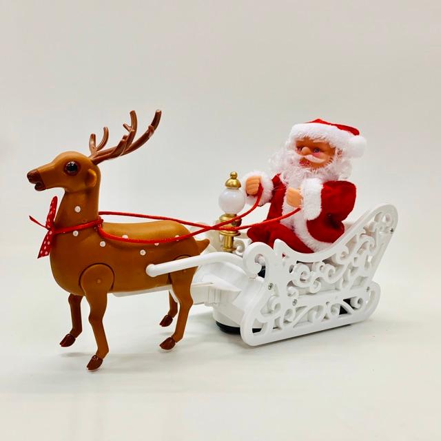Đồ chơi ông già noel ngồi xe cưỡi tuần lộc quà tặng giáng sinh hoặc trang trí noel
