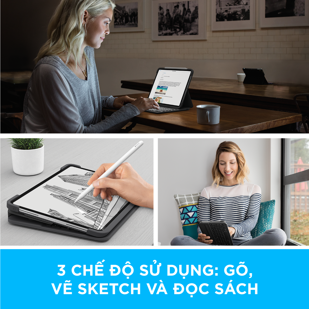 Bao da kèm bàn phím Logitech Slim Folio Pro dành cho iPad Pro 12.9 inch - Hàng chính hãng