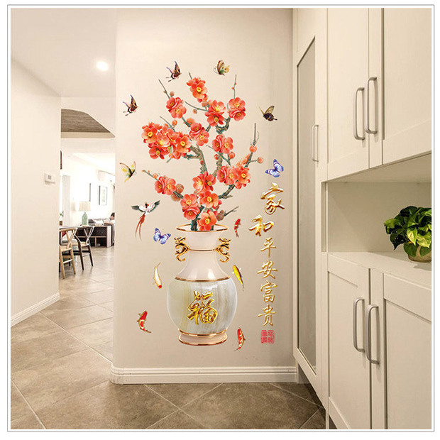 Decal Bình hoa đào 3D ngày tết Amy DH098 (162 x 92 cm)