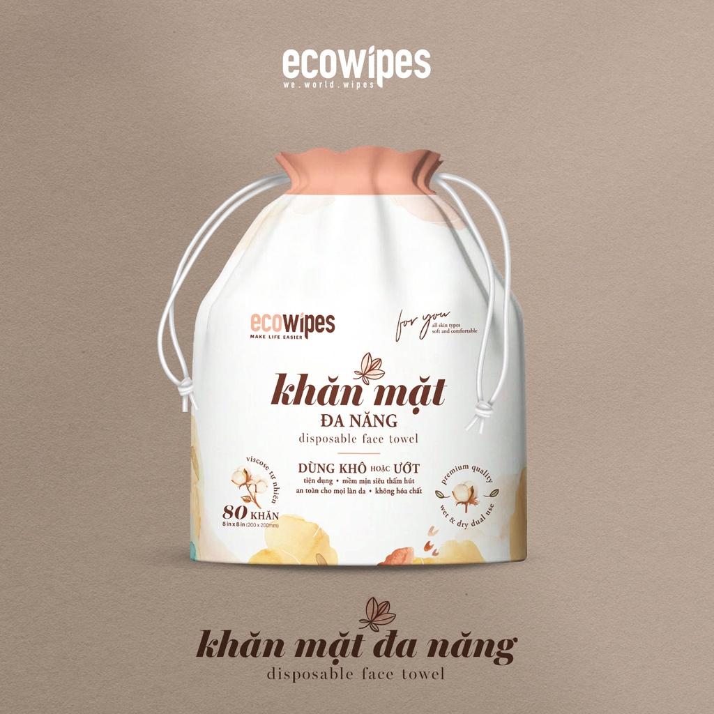 Khăn giấy khăn mặt khô đa năng Ecowipes cuộn 80 tờ size khăn 20x20cm lau khô lau ướt giấy lau mặt dùng một lần