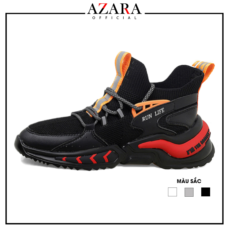 Giày Thể Thao Nam AZARA- Sneaker Màu Đen - Trắng - Xám, Giày Thể Thao Họa Tiết Dấu Phẩy, Thoáng Khí - G5200