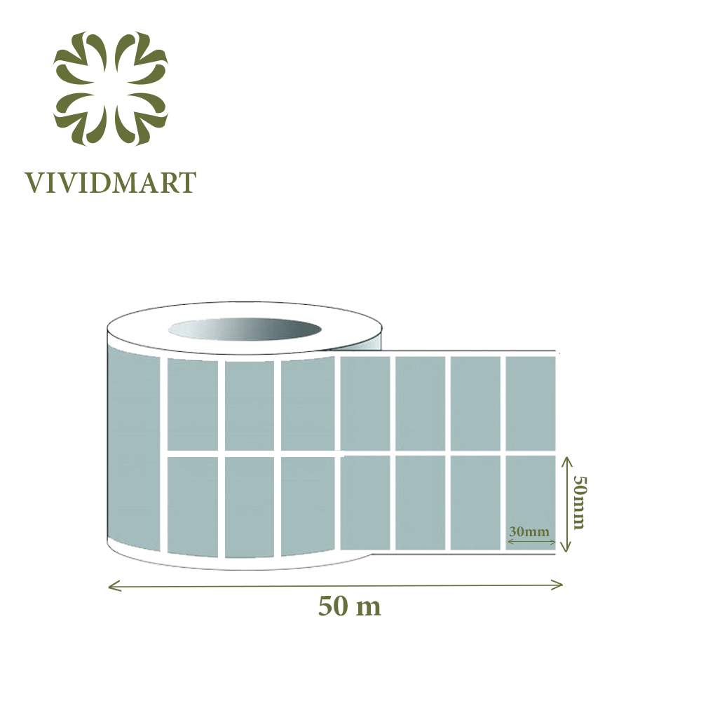 DECAL THƯỜNG 50x30mm IN MÃ VẠCH, IN TEM CUỘN 50m, KHỔ GIẤY: 100mm