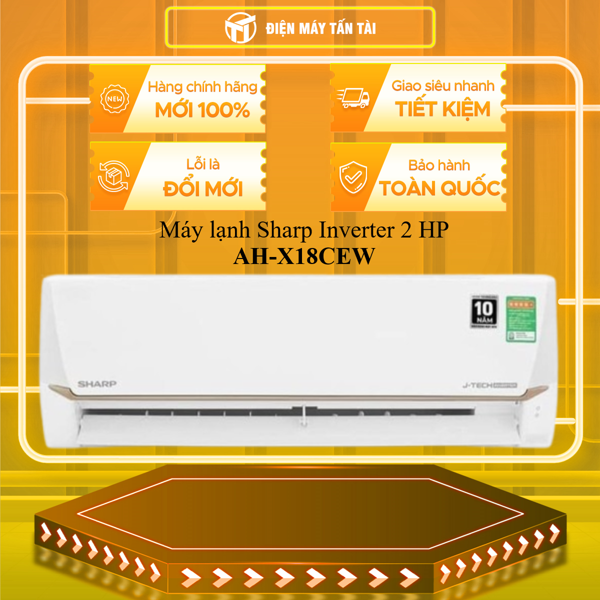 Máy lạnh Sharp Inverter 2 HP AH-X18CEW - HÀNG CHÍNH HÃNG - CHỈ GIAO HCM