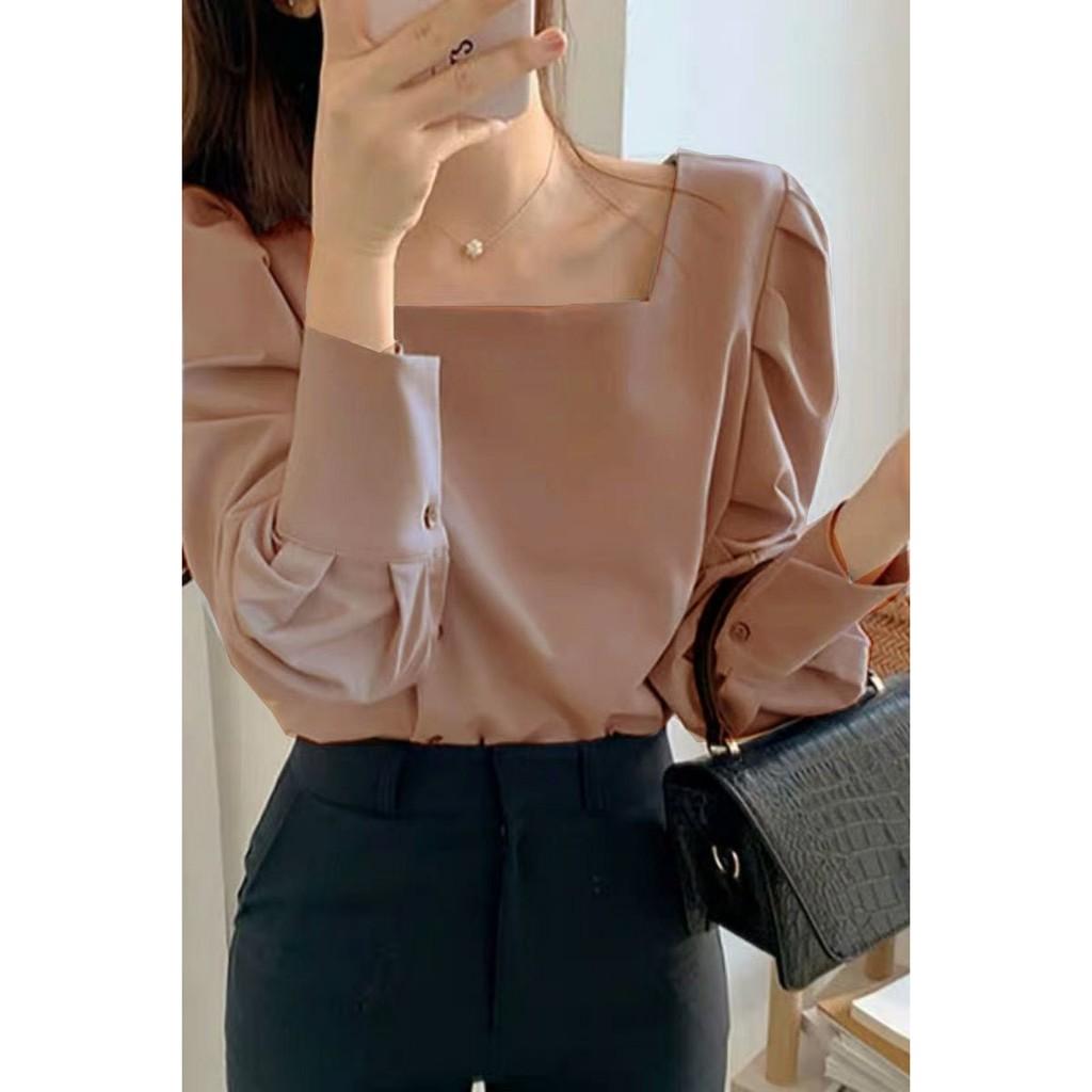 ÁO TAY DÀI CỔ VUÔNG PHỐI NÚT XINH XẮN CÓ 3 MÀU