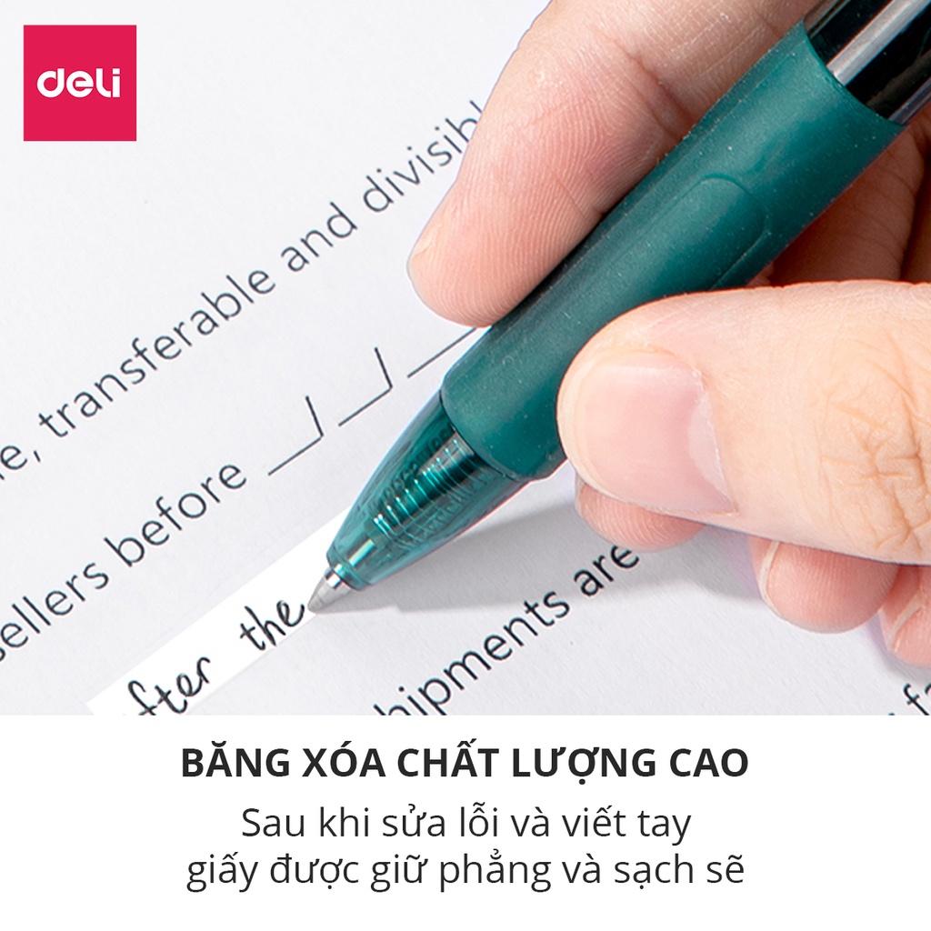 Bút xóa băng cao cấp Deli - Kích thước 12mx5mm - Băng kéo dạng film cao cấp - Trắng/Đỏ/Xanh dương/Xanh lá