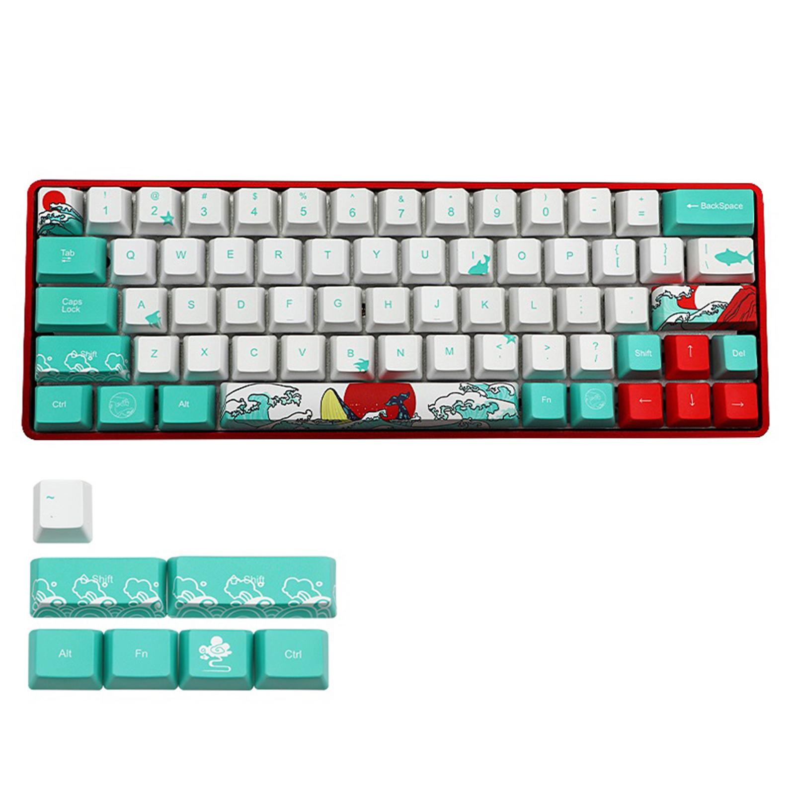 71 Keys Coral Sea Ukiyo-e PBT Keycaps Set for Cherry MX Keyboards English