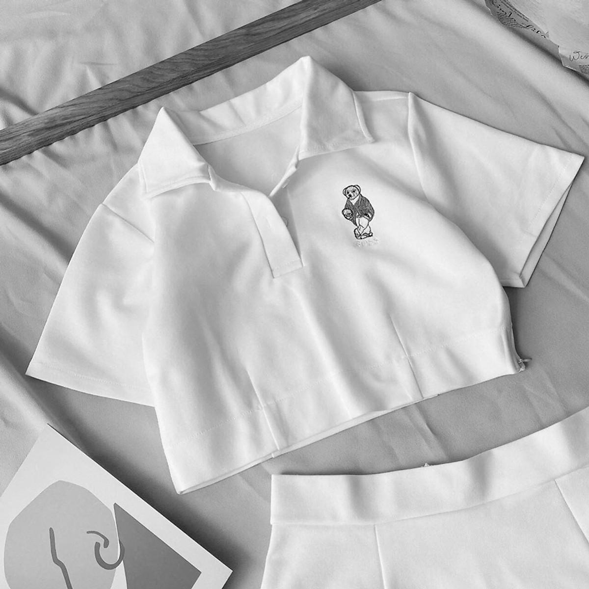 SET Áo thun nữ cổ bẻ phối chân váy trơn dễ thương, sang chảnh