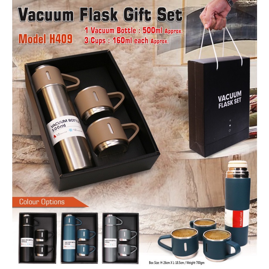 Bình Giữ Nhiệt 500ml Kèm 2 Cốc Inox Tiện Lợi Vacum Flask, Chất Liệu Inox 304 An Toàn, Thiết Kế Tiện Lợi Sang Trọng - Màu ngẫu nhiên