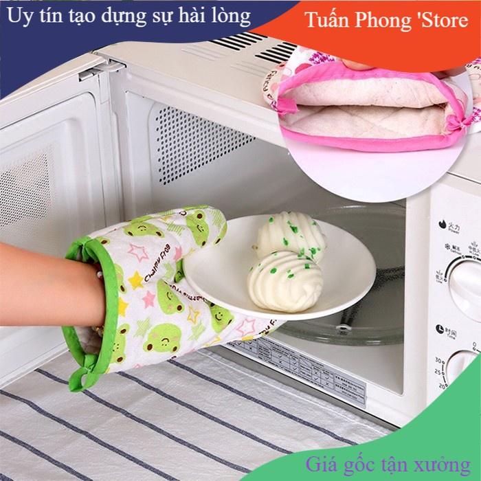 Găng Tay Vải Bưng Bê Vật Nóng Bao Tay 2 Lớp Vải Bông Chống Nóng Nhắc Nồi Nướng Bánh