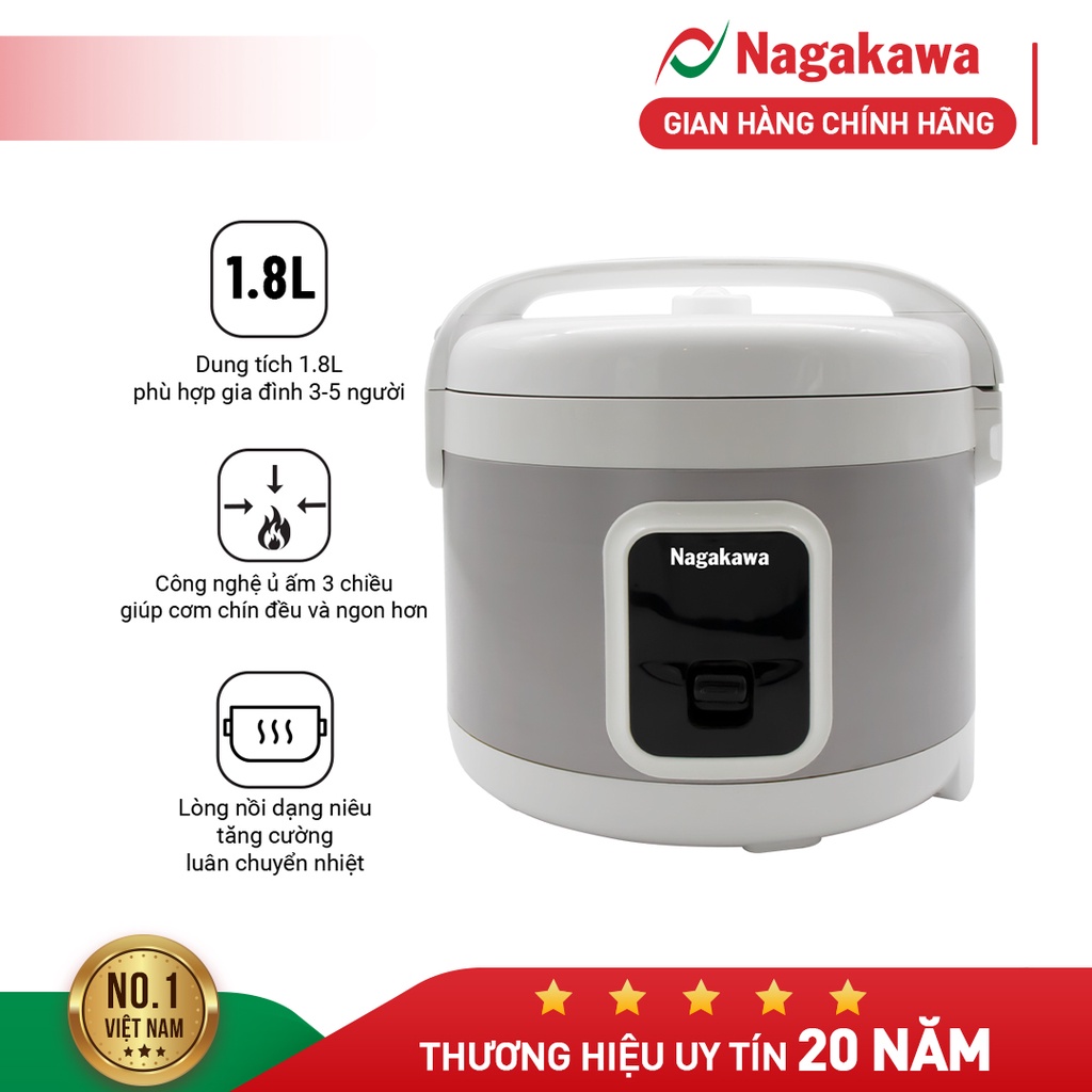 Nồi cơm điện Nagakawa NAG0132, dung tích 1.8L- hàng chính hãng