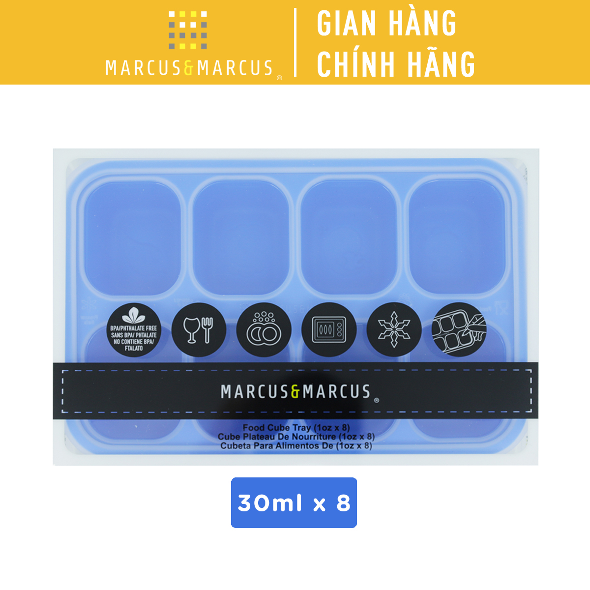 Khay silicon trữ đông đồ ăn dặm cho bé Marcus & Marcus - Lucas (30ml x 8 ngăn)