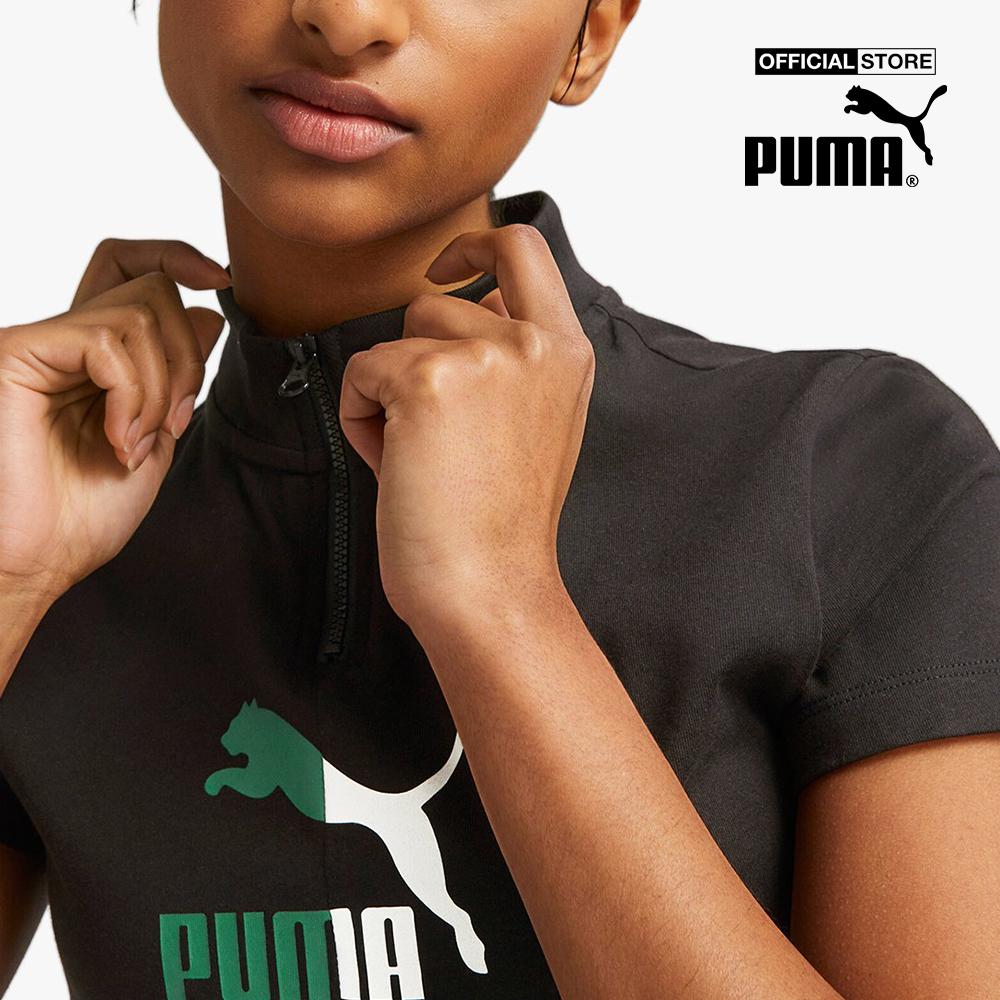 PUMA - Áo croptop nữ cổ trụ tay ngắn Classics Quarter Zip 620257