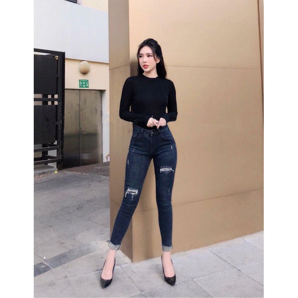 Quần jean 9 tấc BigSize Lưng cao, co dãn mạnh, rách loang siêu hot trend dành cho người béo 60kg 90kg 4167