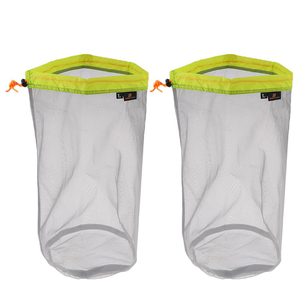 2pcs S Drawstring Mesh Stuff Sack Shoes Clothes Bag - Hiking Camping Travel