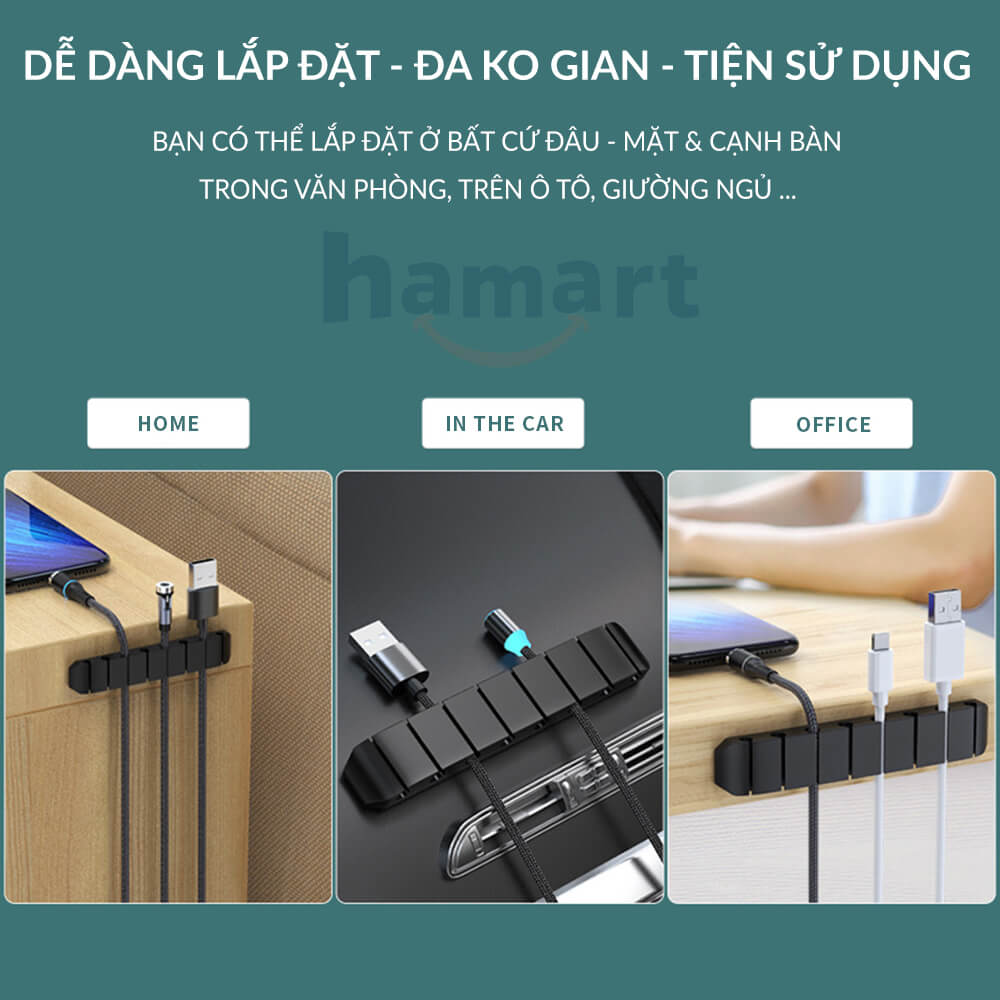 Kẹp Giữ Dây Sạc Silicone Cố Định Chống Rối Dây Cáp Hamart Keo Acrylic Siêu Dính Tường Tiện lợi