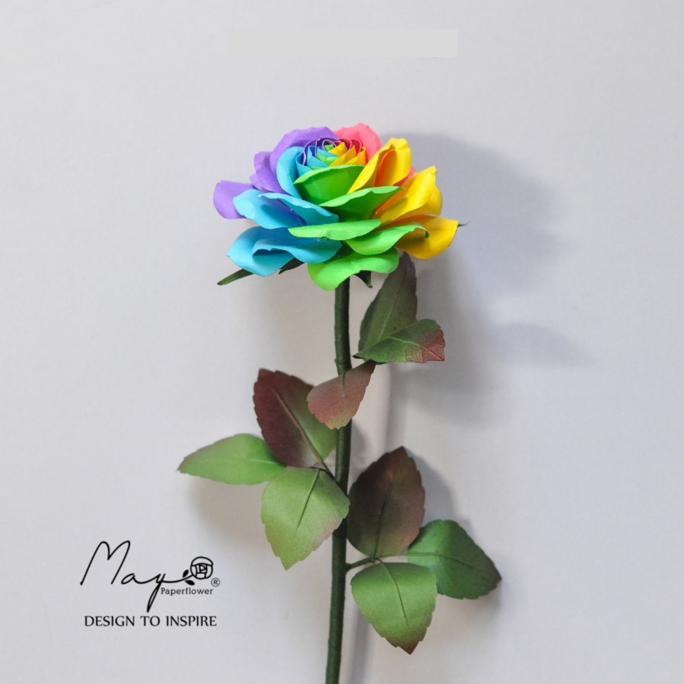 Hoa giấy handmade trang trí, Hoa hồng Rainbow cành lớn, Maypaperflower - hoa giấy nghệ thuật, hoa cắm bình, decor nhà ở