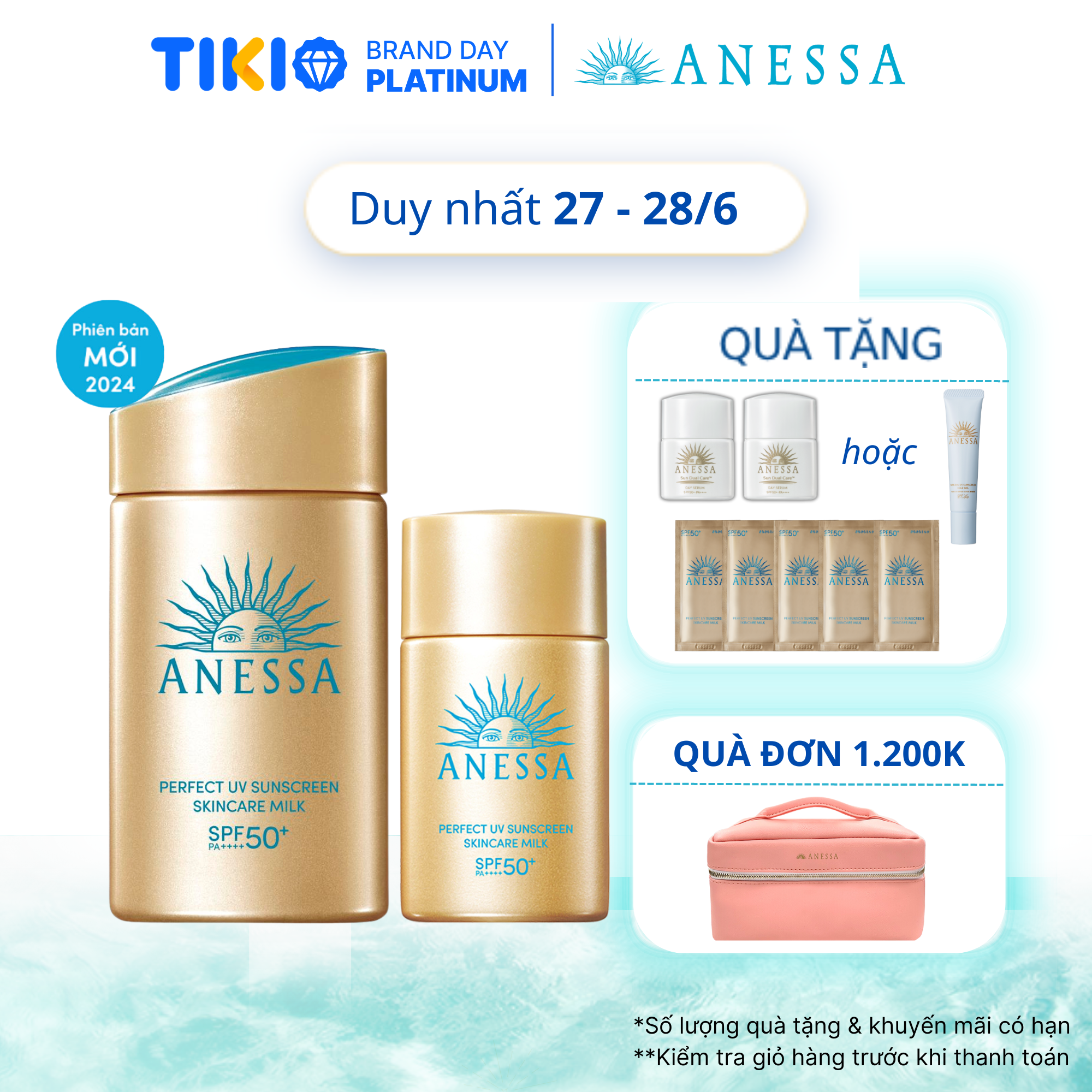 Bộ đôi Kem chống nắng dạng sữa dưỡng da kiềm dầu bảo vệ hoàn hảo (Anessa Gold Milk 60ml + Gold Milk 20ml)