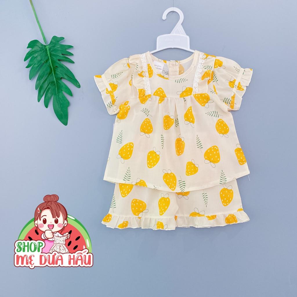 Bộ tole bé gái, đồ bộ cộc tay vải lanh mặc nhà cho bé size 8-32kg shop mẹ dưa hấu