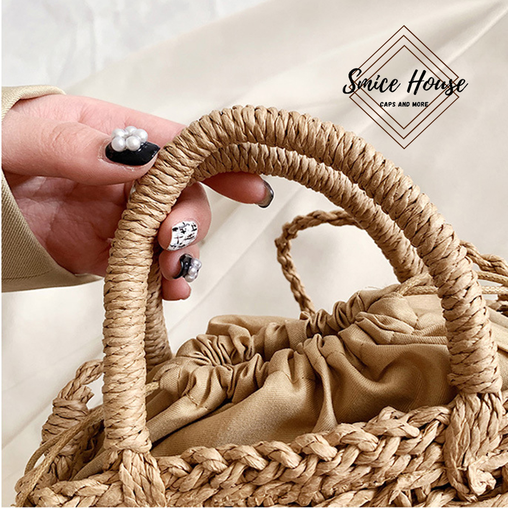 Túi cói đan trơn size mini đeo chéo siêu xinh dùng đi biển chụp hình ngoại cảnh phong cách vintage- Smice House