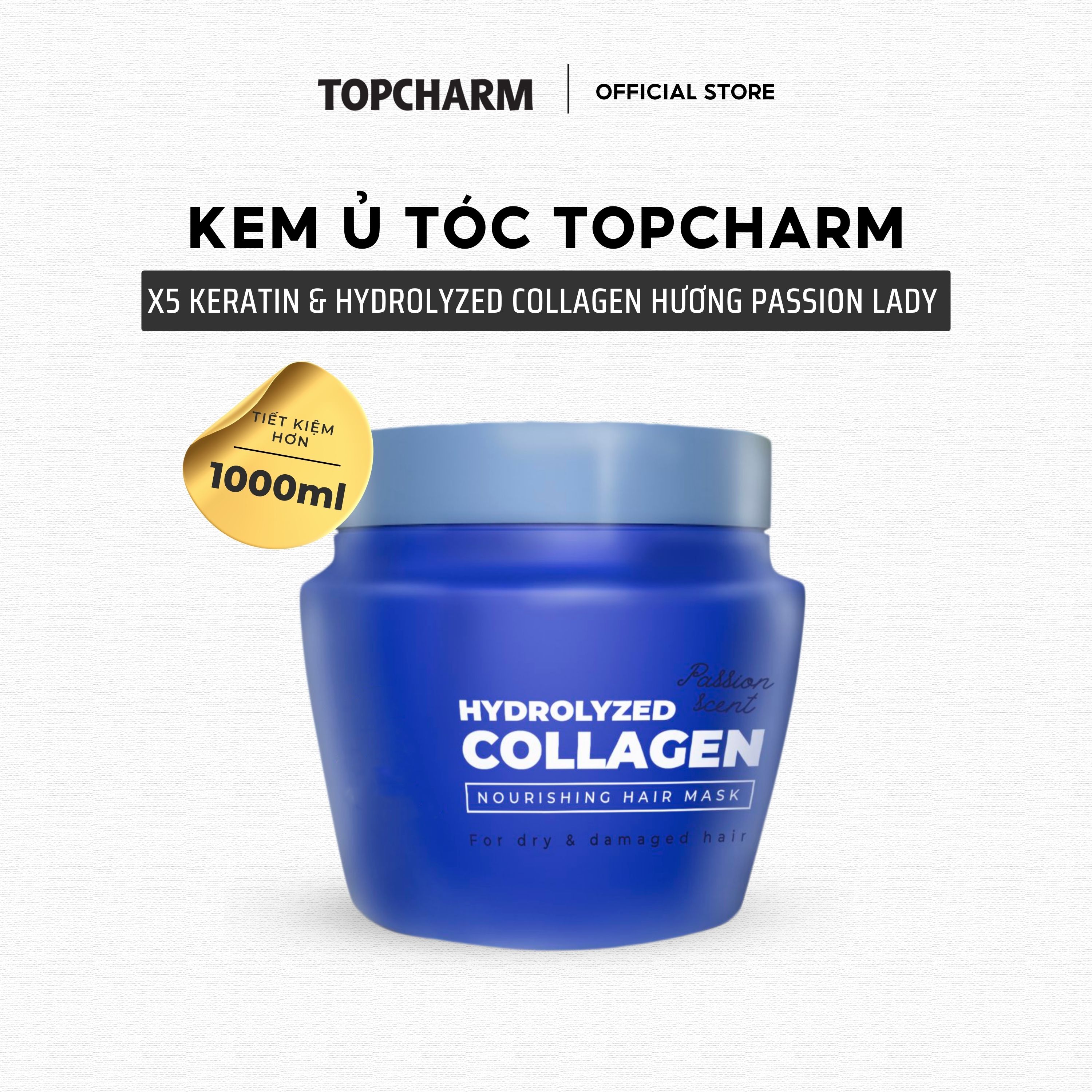 Kem Ủ Tóc Hydrolyzed Collagen TOPCHARM Giảm Gãy Rụng, Suôn Mượt Tóc Hũ 1000ml