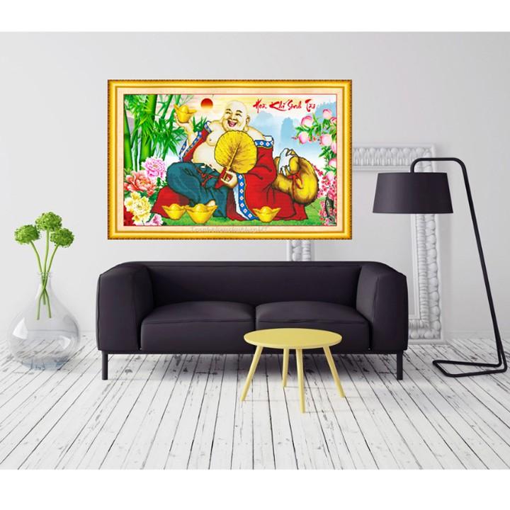 Tranh đính đá - Tranh thêu chữ thập Phật Di Lặc - size: 90*55cm - tự thêu